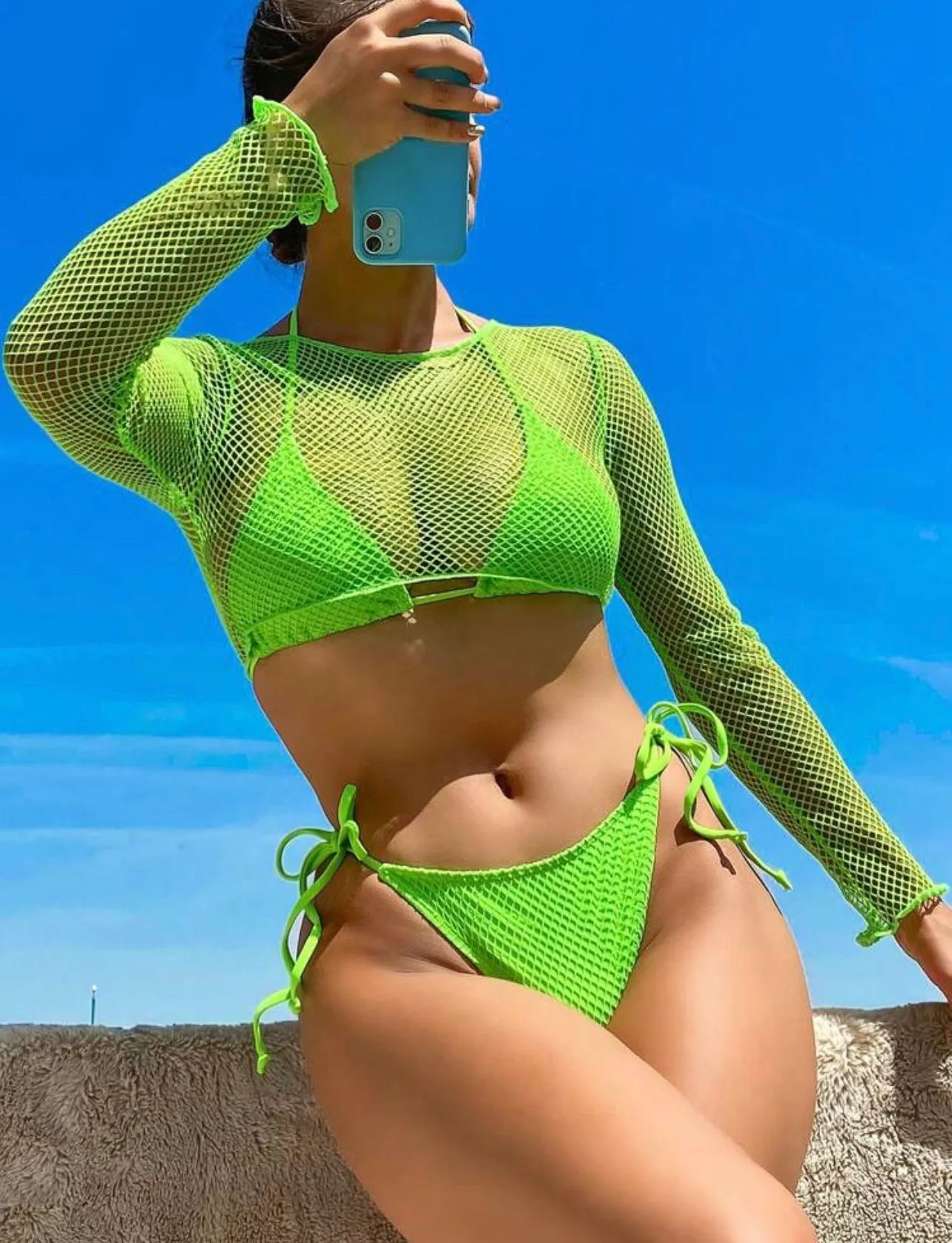 Green Fishnet 3 Piece Set