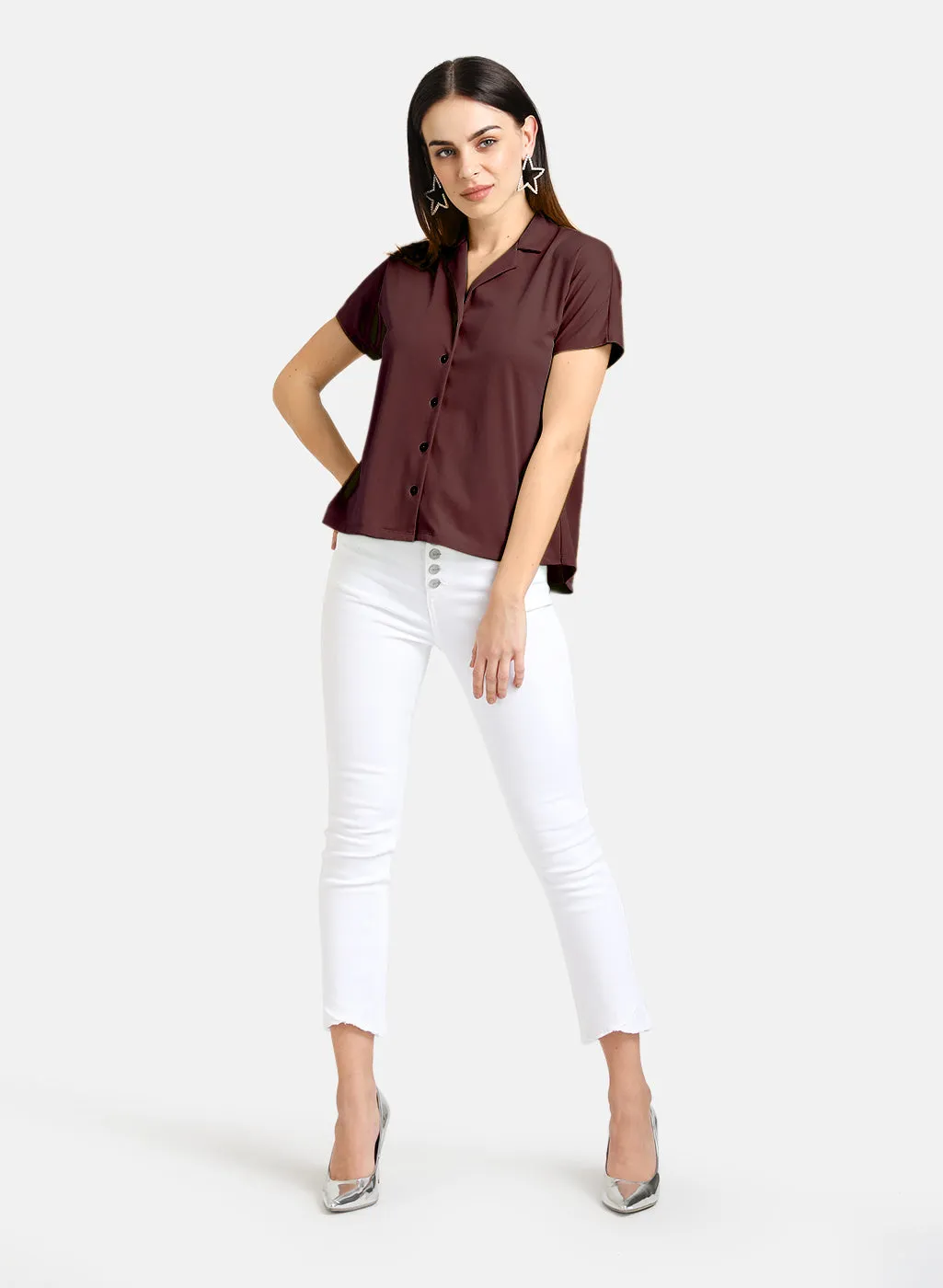 Half Sleeve Shirt With Notch Collar