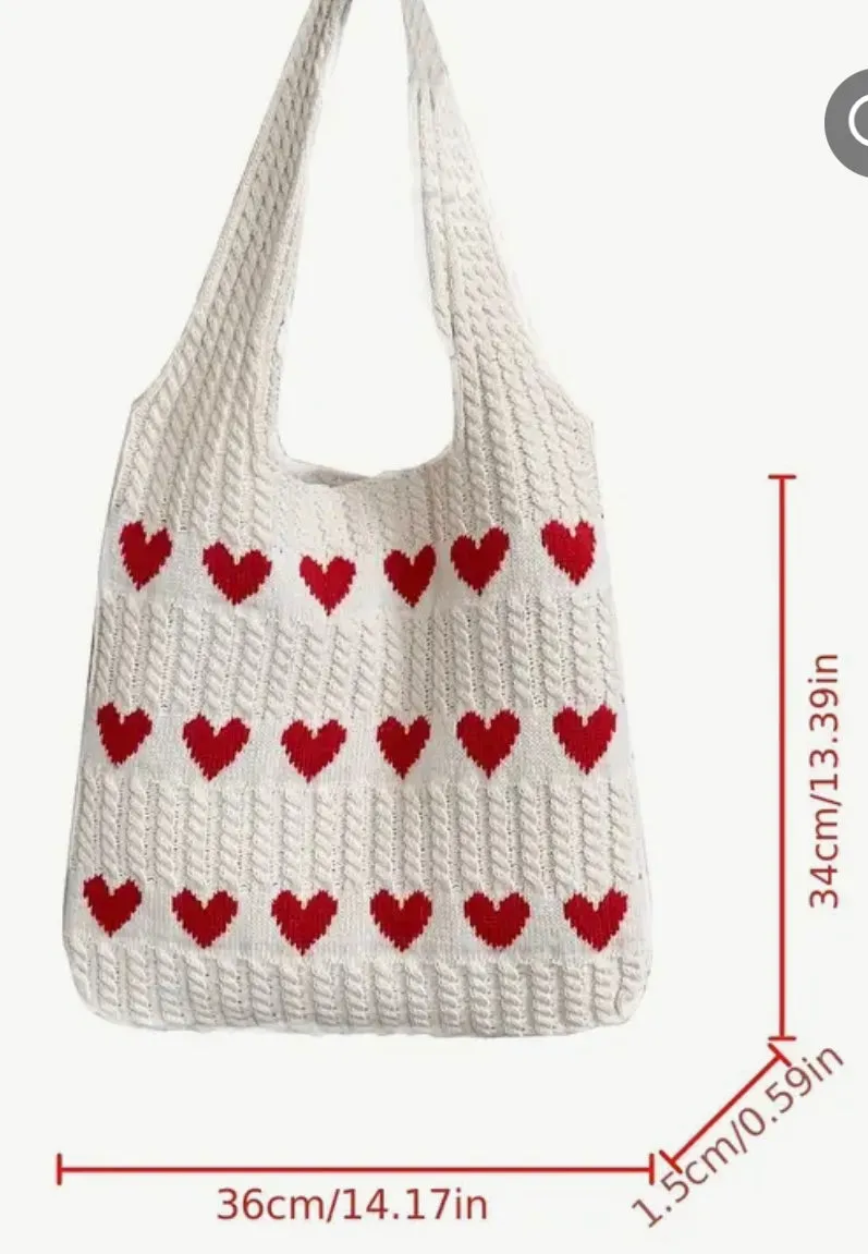 Heart Knitted Tote Bag