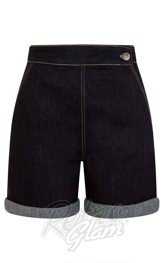 Hell Bunny Yaz Navy Dark Denim Shorts