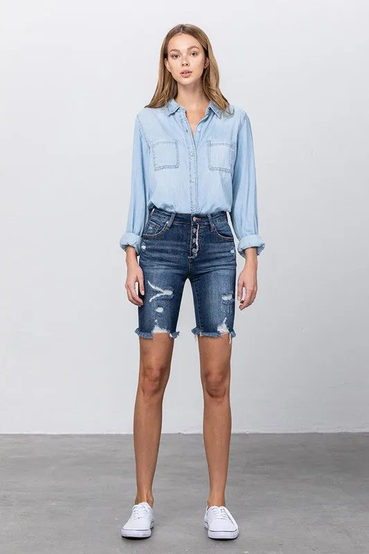 High Rise Bermuda Denim Shorts