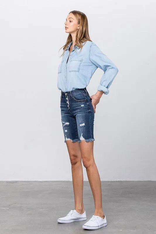 High Rise Bermuda Denim Shorts