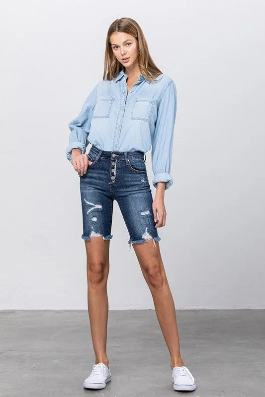 High Rise Bermuda Denim Shorts