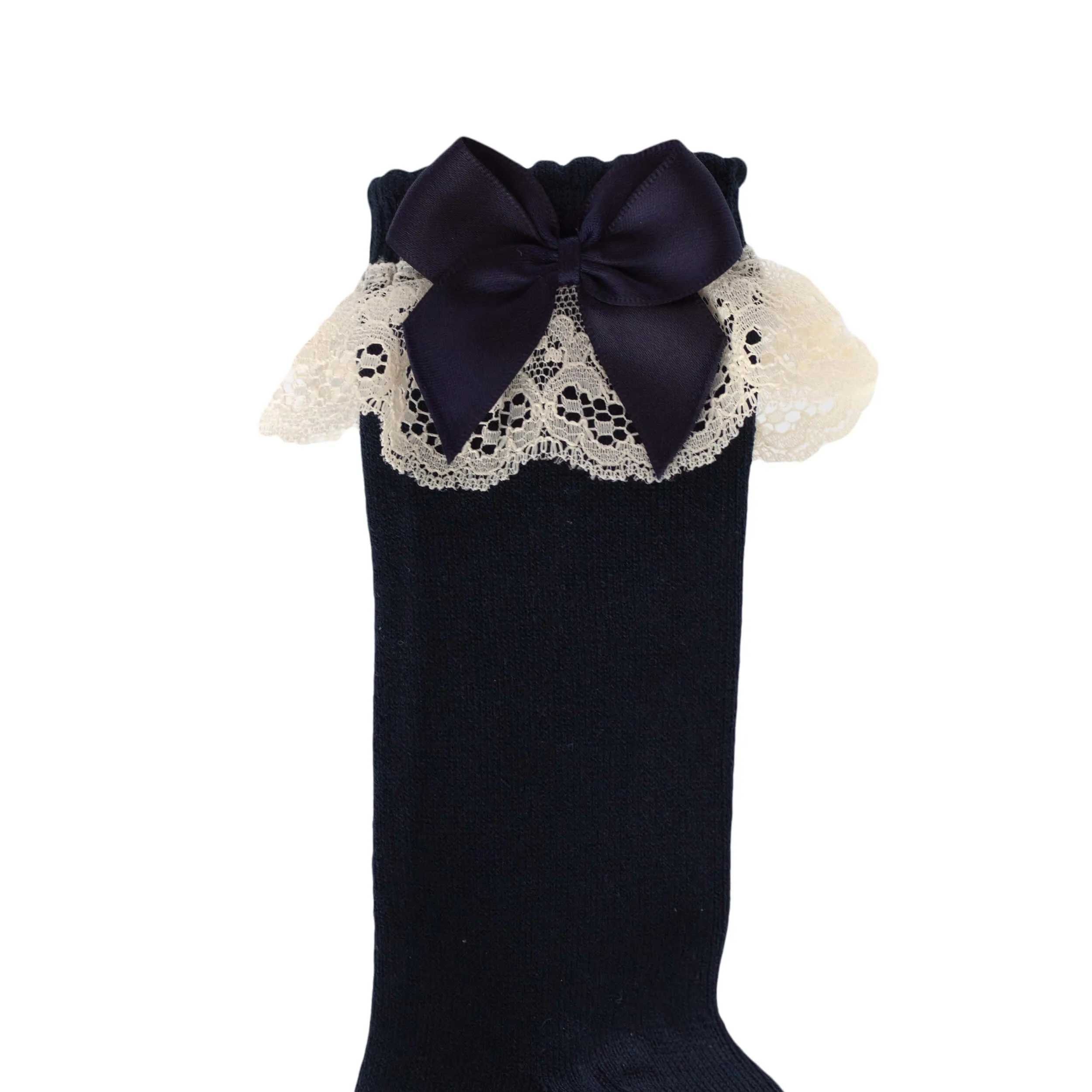 Lace Knee Socks - Navy