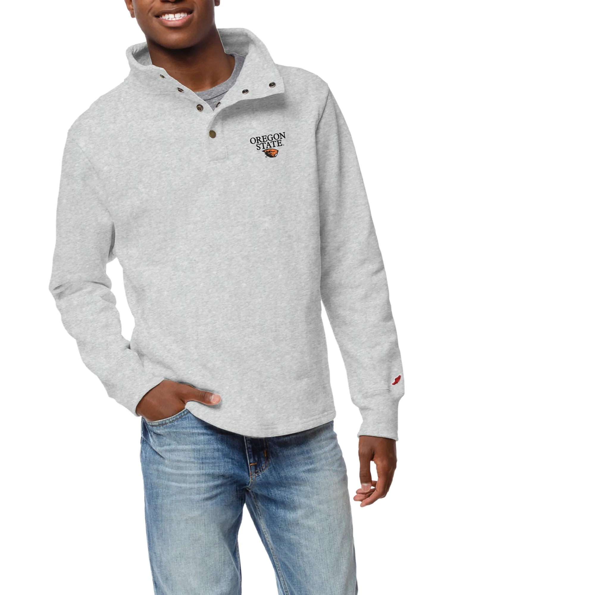 League Collegiate Wear Oregon State Beavers Ash 1636 Fleece Quarter-Snap Pullover Sweatshirt