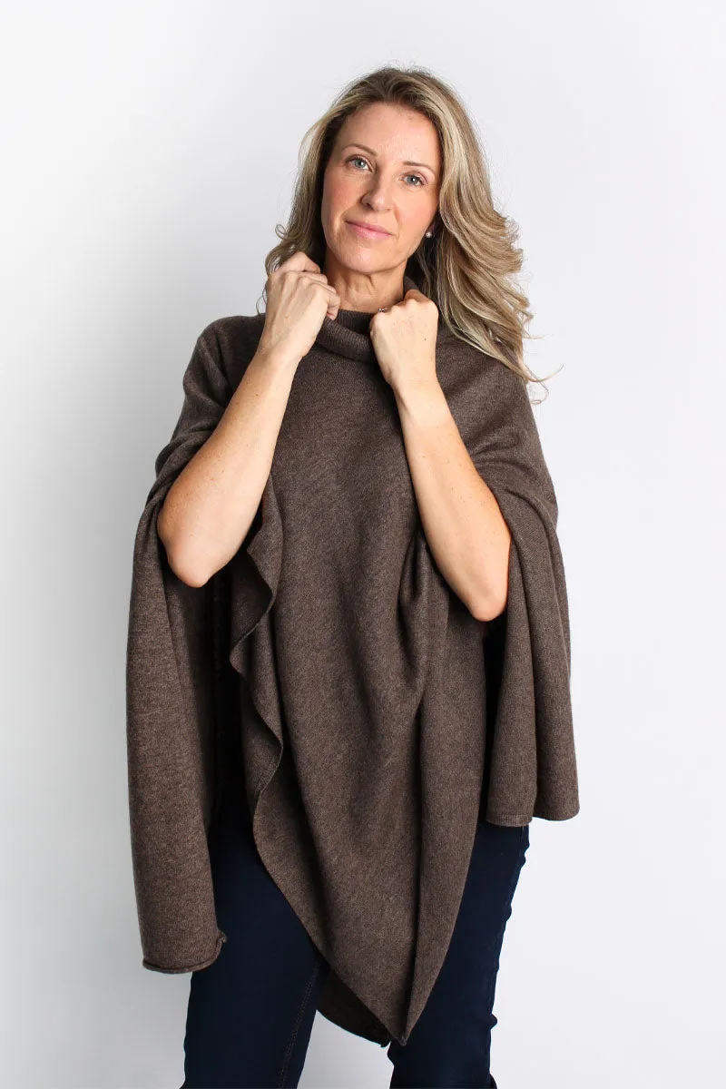 Lemonwood Cashmere Turtleneck Poncho | Black + Brown