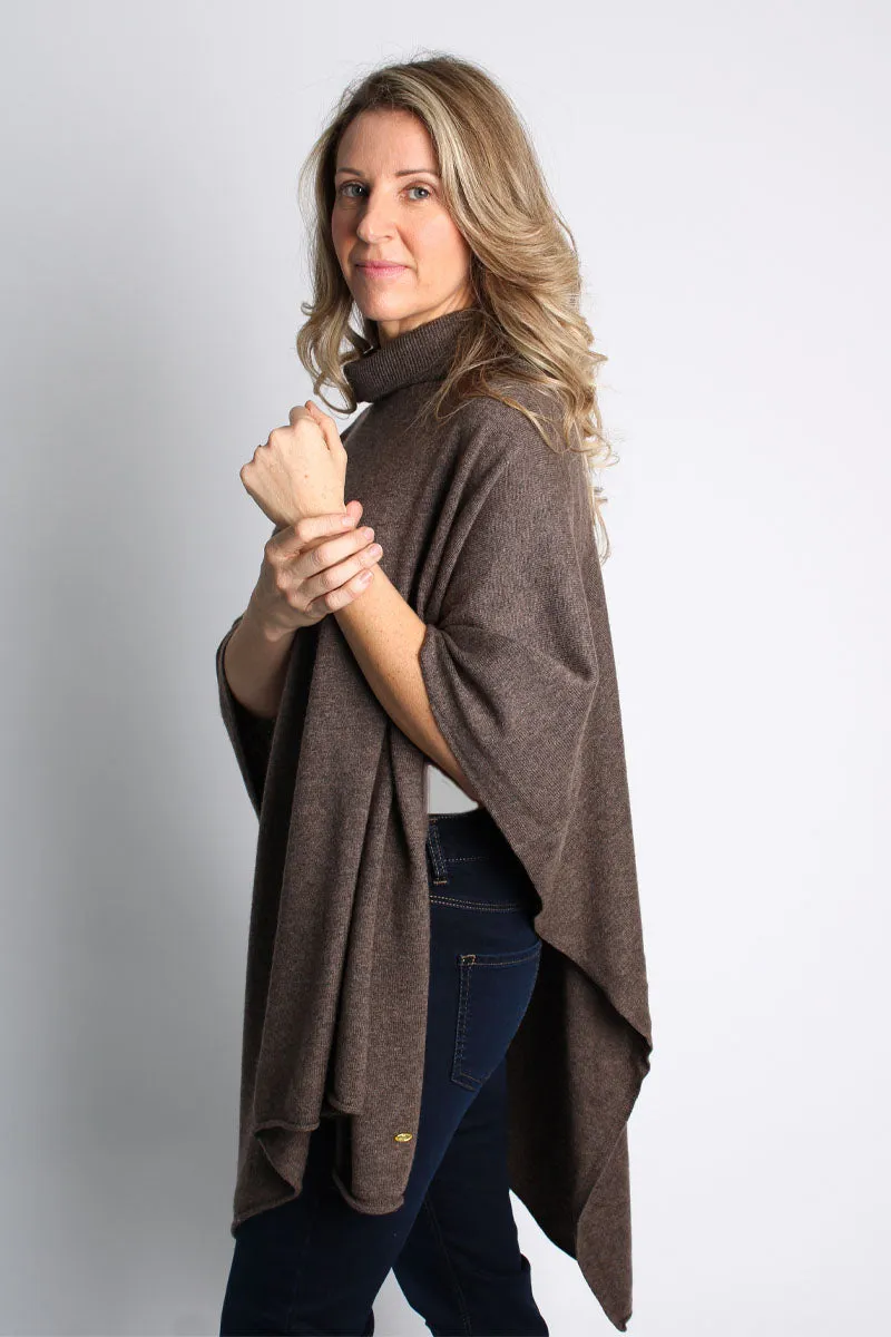 Lemonwood Cashmere Turtleneck Poncho | Black + Brown