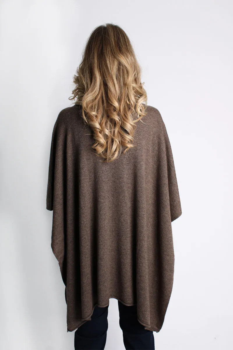 Lemonwood Cashmere Turtleneck Poncho | Black + Brown