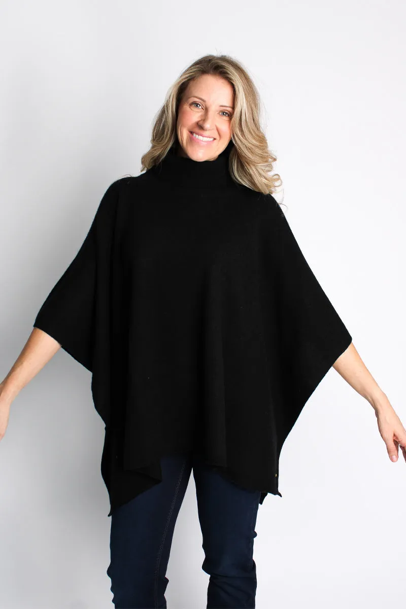 Lemonwood Cashmere Turtleneck Poncho | Black + Brown