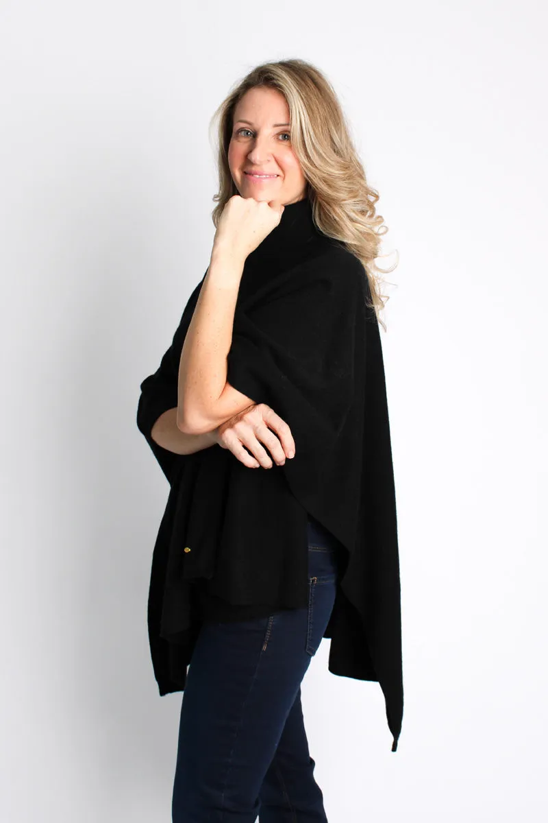 Lemonwood Cashmere Turtleneck Poncho | Black + Brown