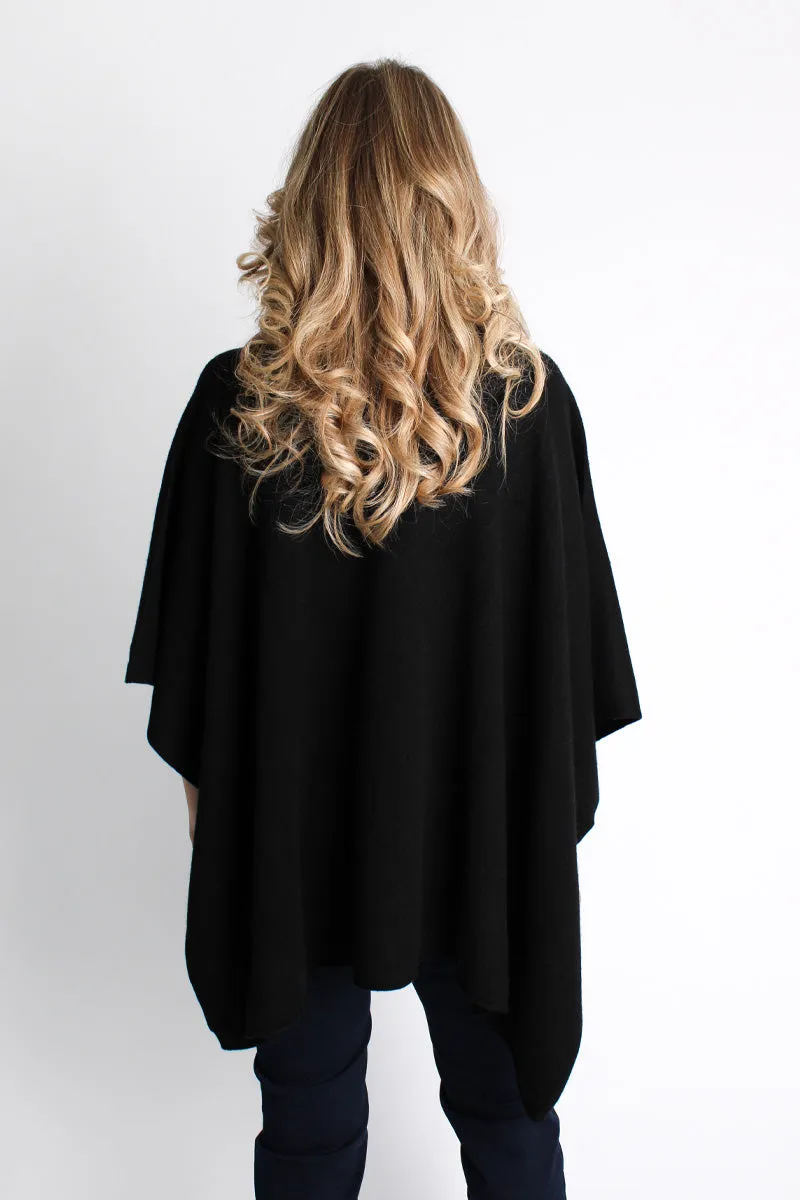 Lemonwood Cashmere Turtleneck Poncho | Black + Brown