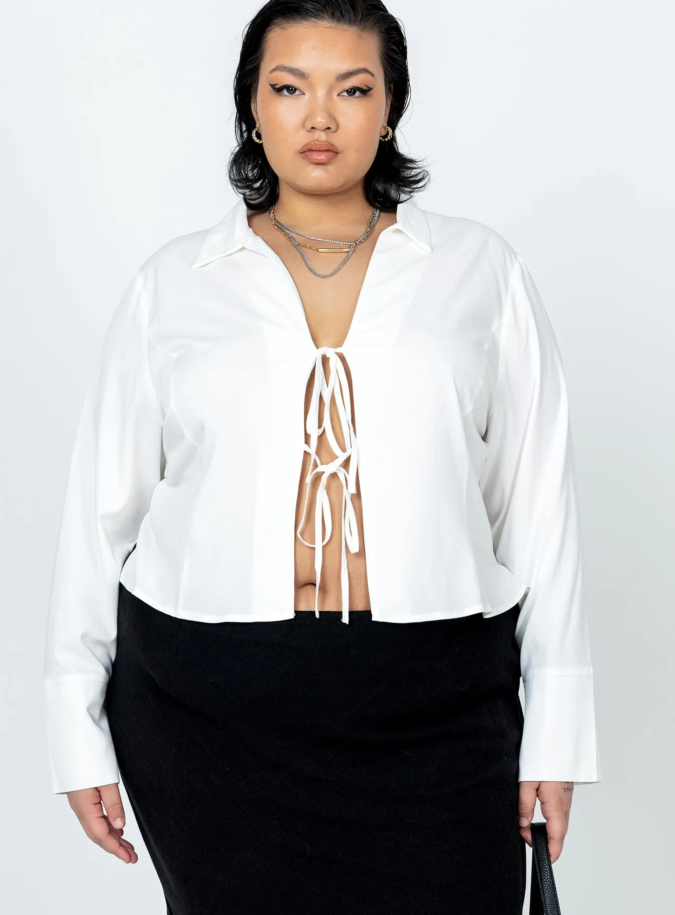 Lida Long Sleeve Top White Curve