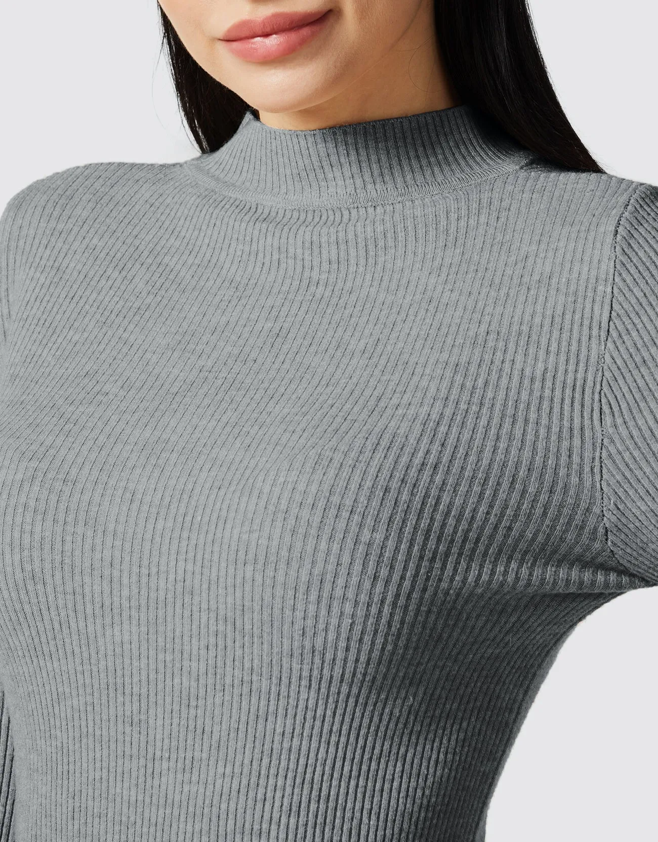 Lightweight Ribbed Mock Turtleneck for Women-Slim Fit