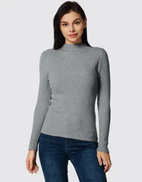 Lightweight Ribbed Mock Turtleneck for Women-Slim Fit