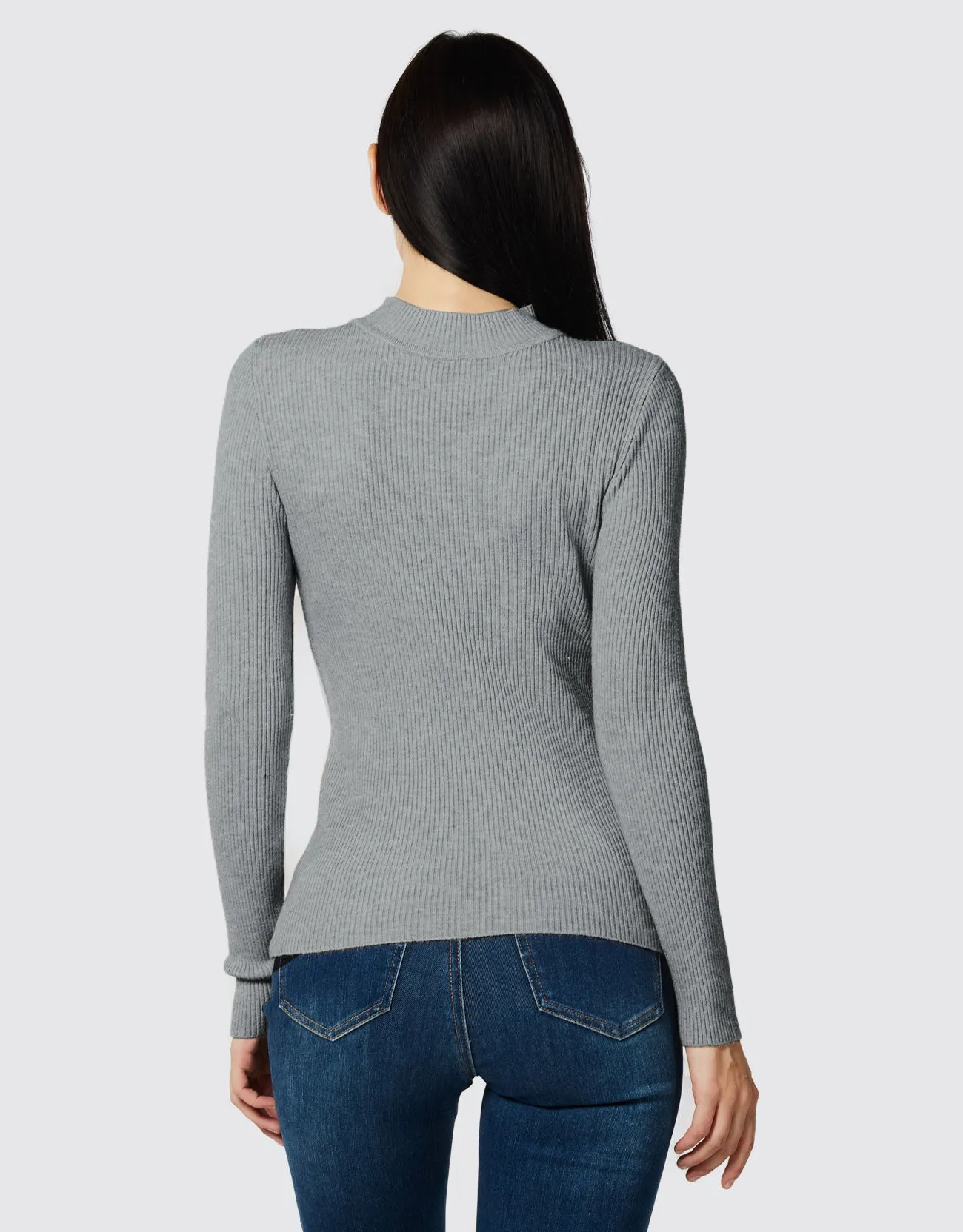 Lightweight Ribbed Mock Turtleneck for Women-Slim Fit