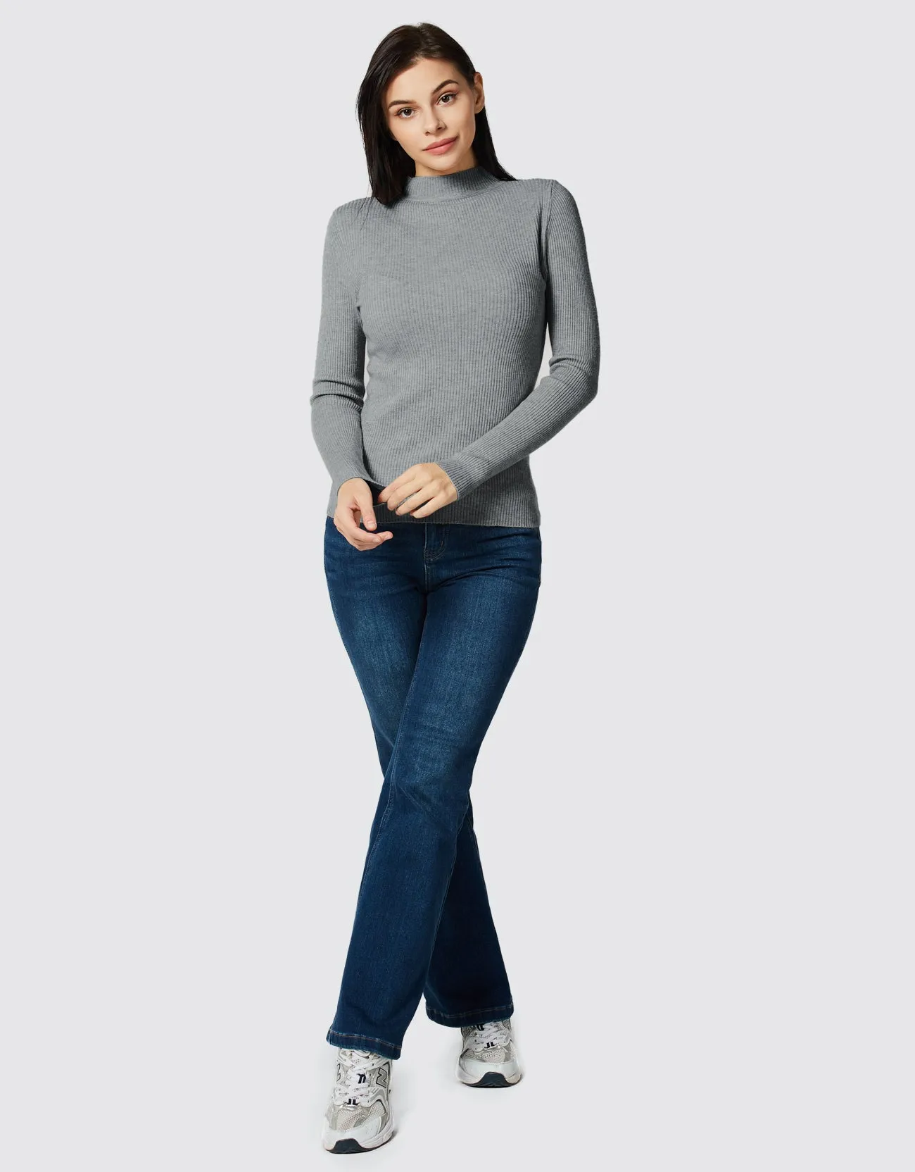 Lightweight Ribbed Mock Turtleneck for Women-Slim Fit