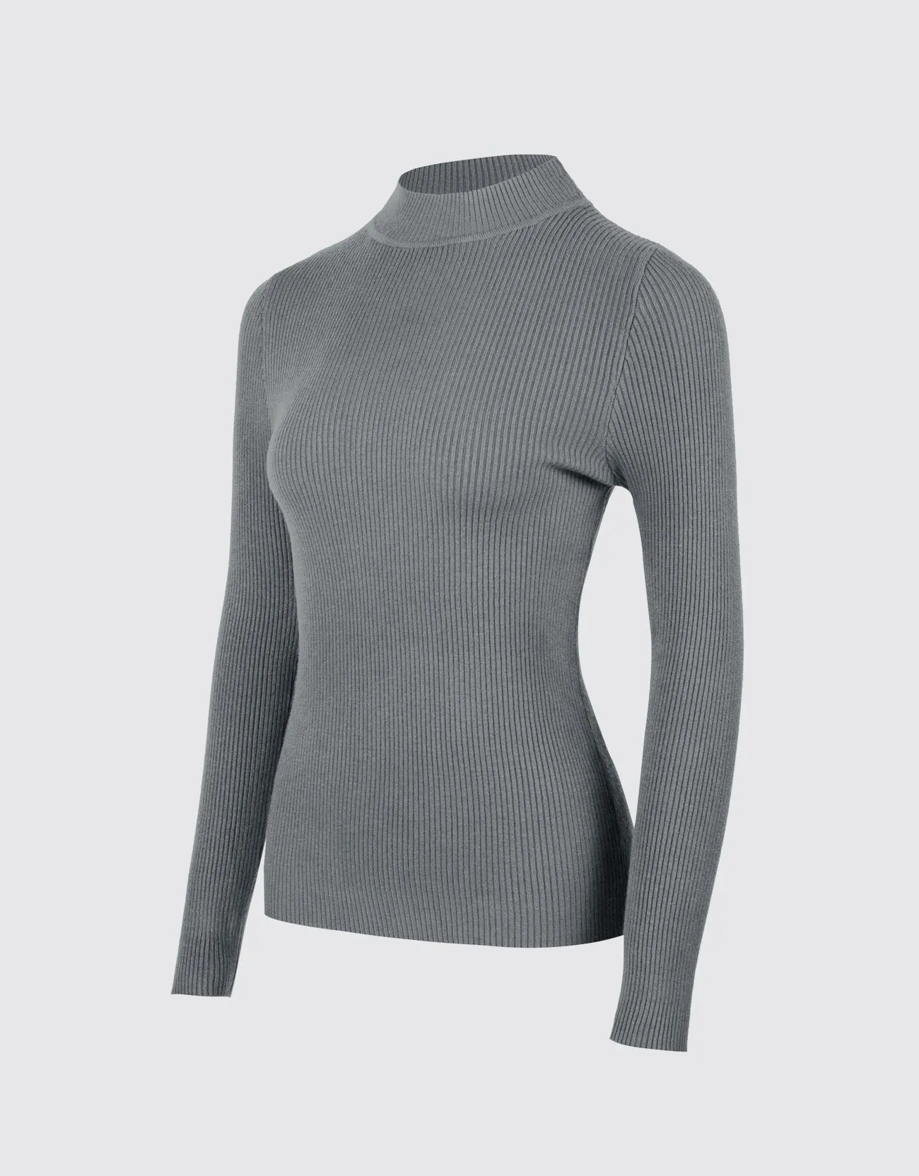 Lightweight Ribbed Mock Turtleneck for Women-Slim Fit