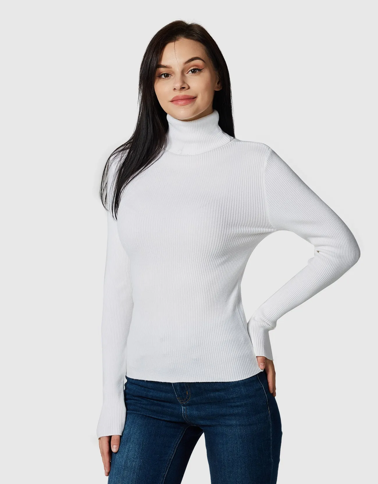 Lightweight Ribbed Turtleneck for Women-Slim Fit