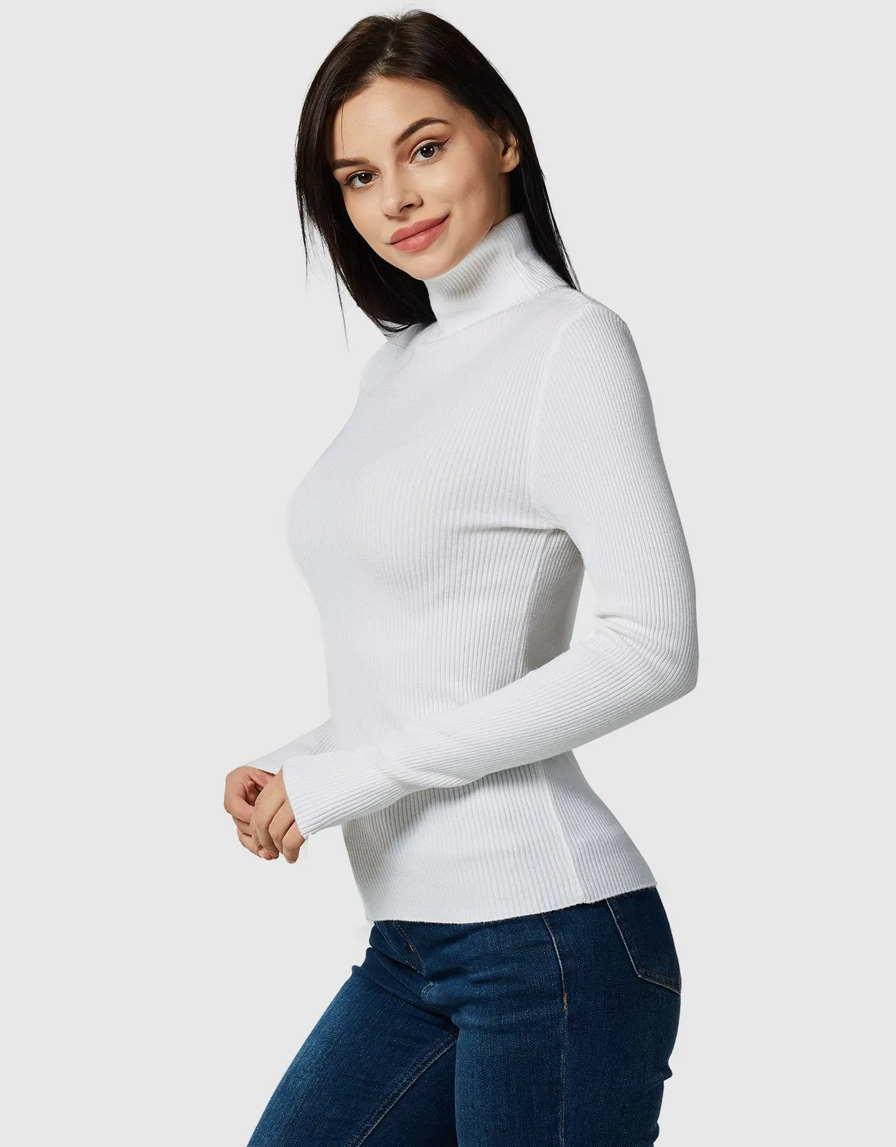 Lightweight Ribbed Turtleneck for Women-Slim Fit