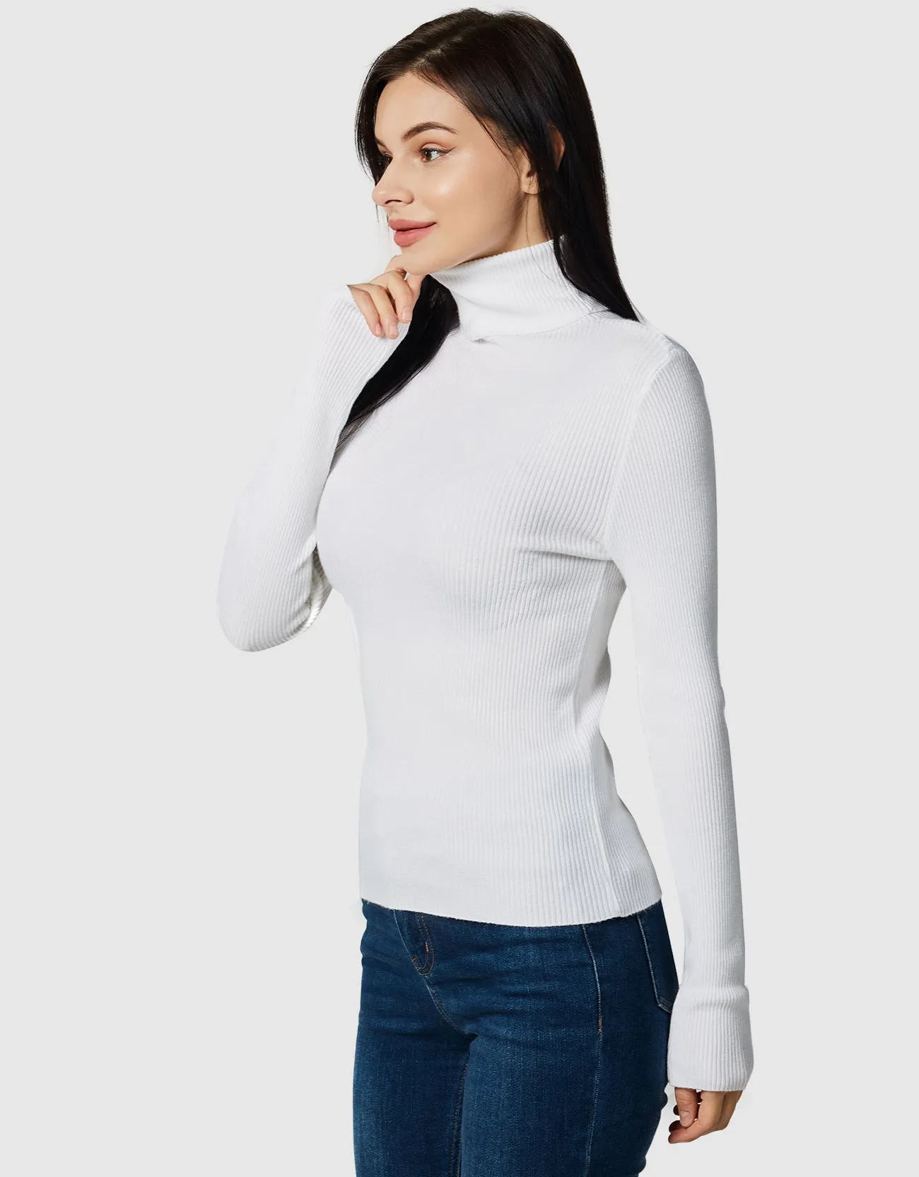 Lightweight Ribbed Turtleneck for Women-Slim Fit