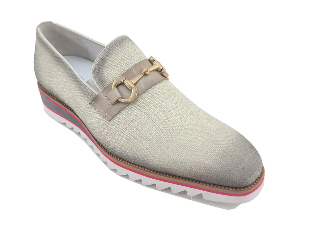 Linen Loafer With Gold Tone Buckle