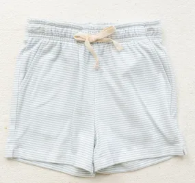 Little Paper Boat - Light Blue Striped Knit Shorts