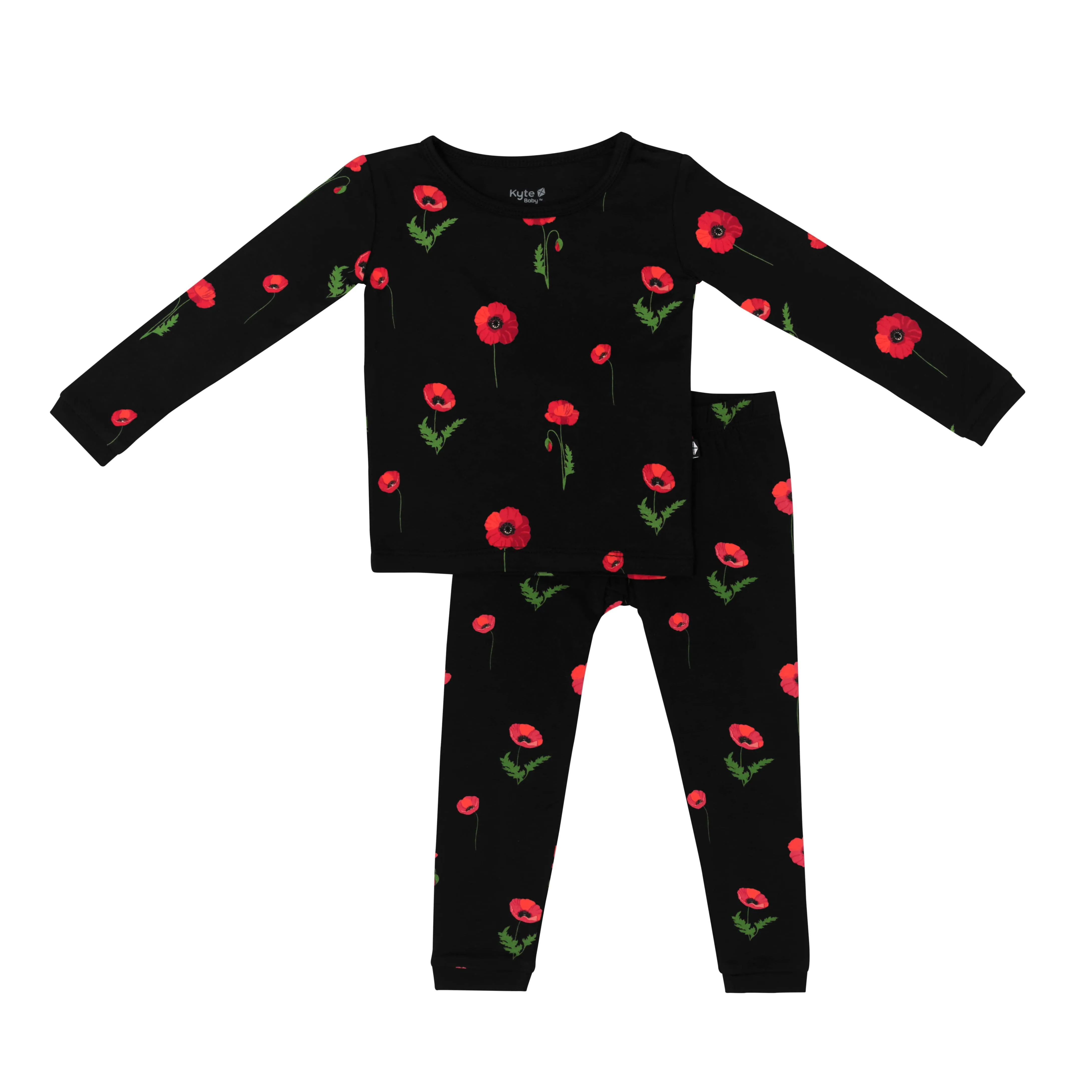 Long Sleeve Pajamas in Midnight Poppies