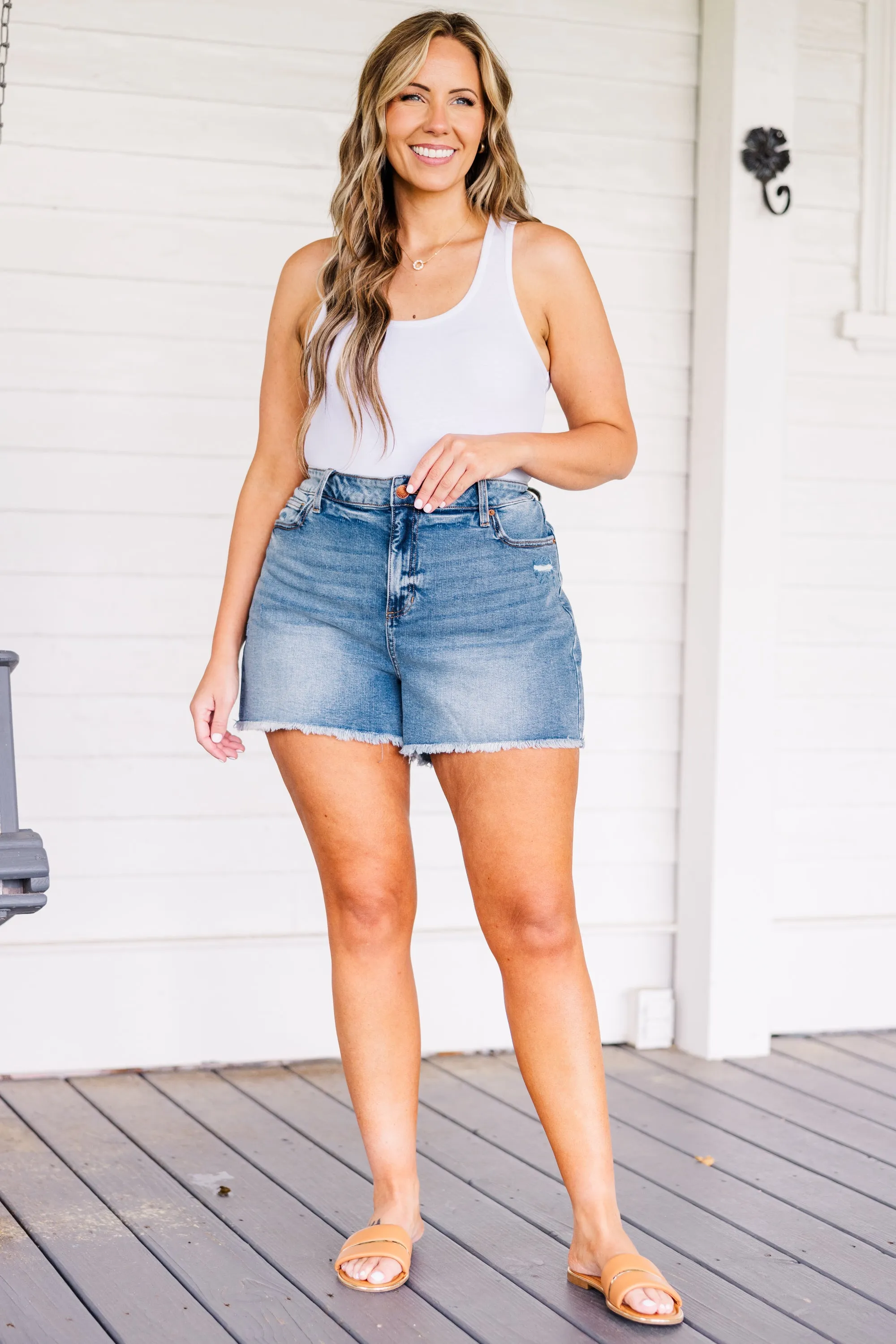 Long Weekend Ahead Jean Shorts, Medium Wash