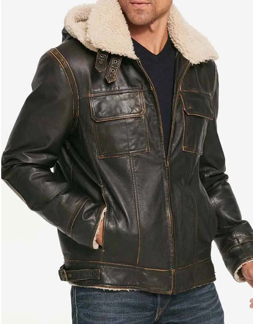 Men's Brown Waxed Hooded Aviator Jacket | Ujackets.com