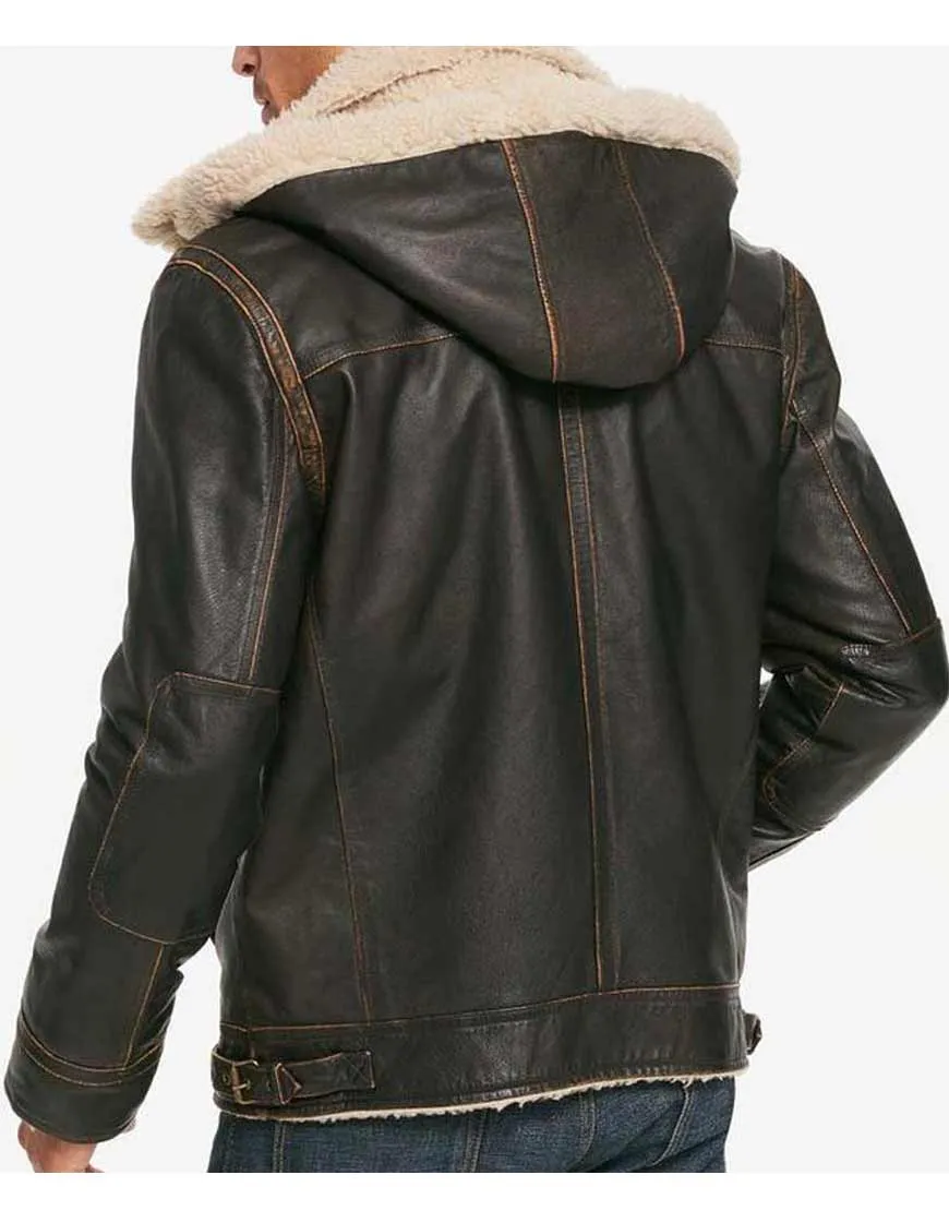 Men's Brown Waxed Hooded Aviator Jacket | Ujackets.com