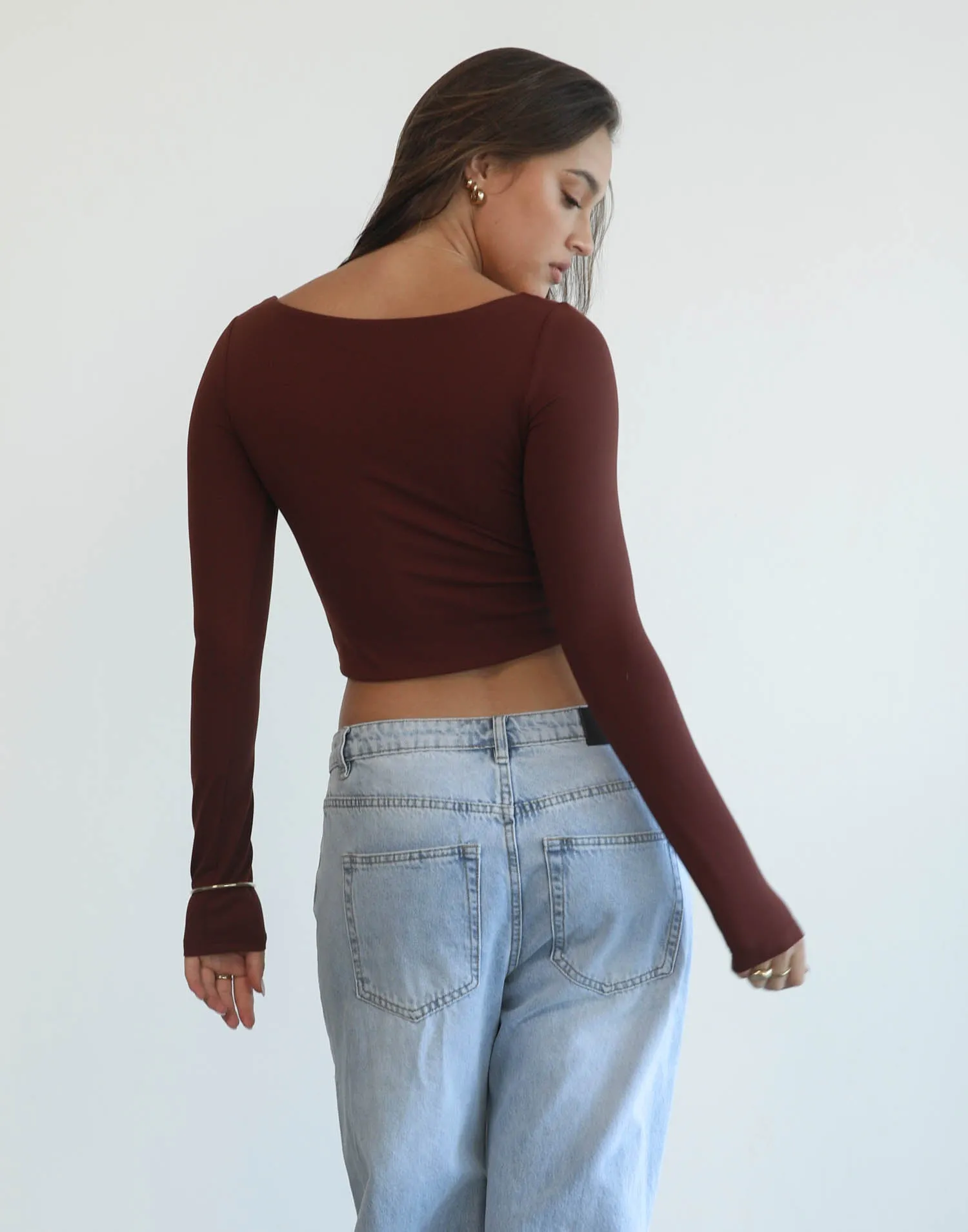 Mendes Long Sleeve Crop Top (Brown)