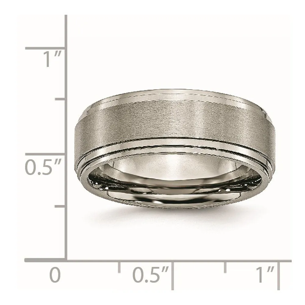 Men's 8mm Titanium Brushed Double Ridged Edge Comfort Fit Band