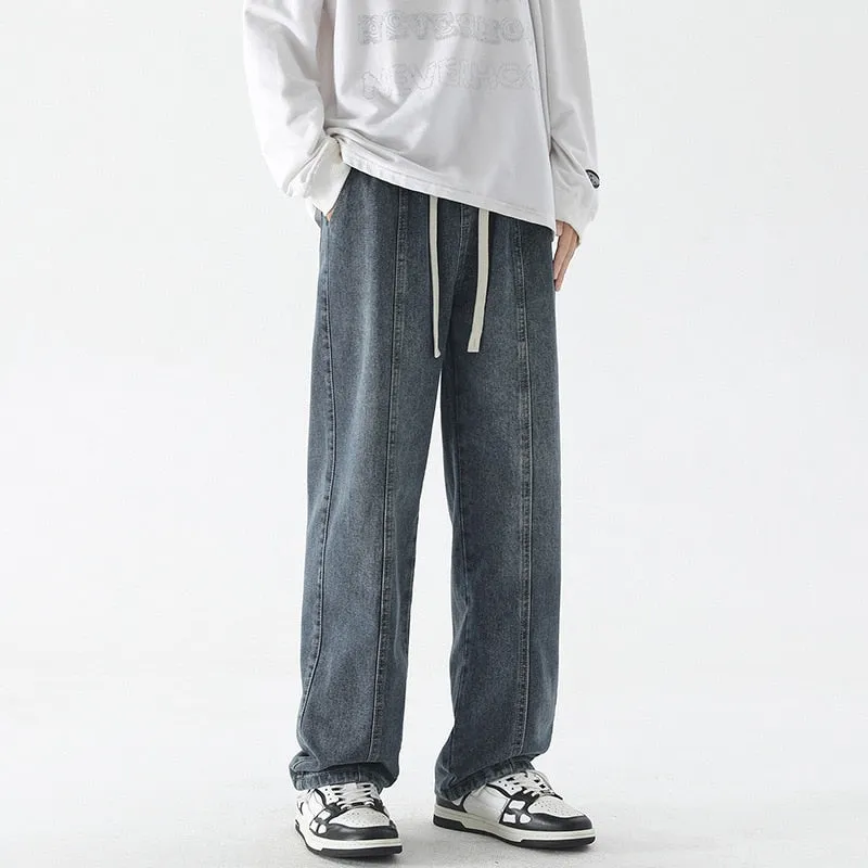 Men's Summer Vintage Loose Straight Leg Long High Street Jeans Trousers