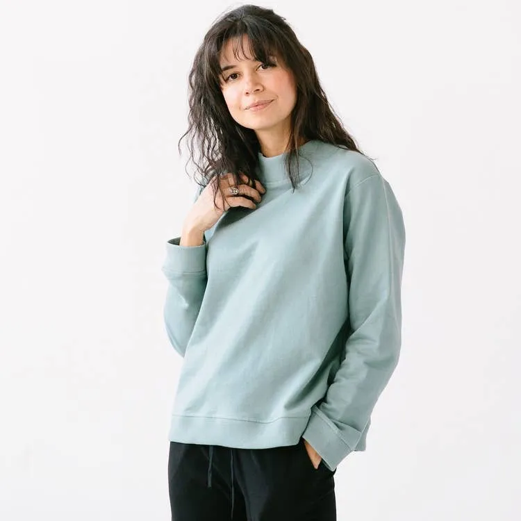 Mock Neck Terry Sweatshirt in Sage