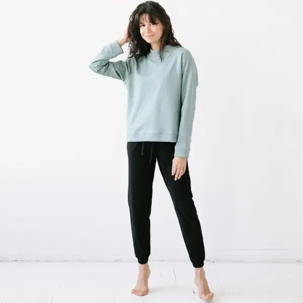 Mock Neck Terry Sweatshirt in Sage