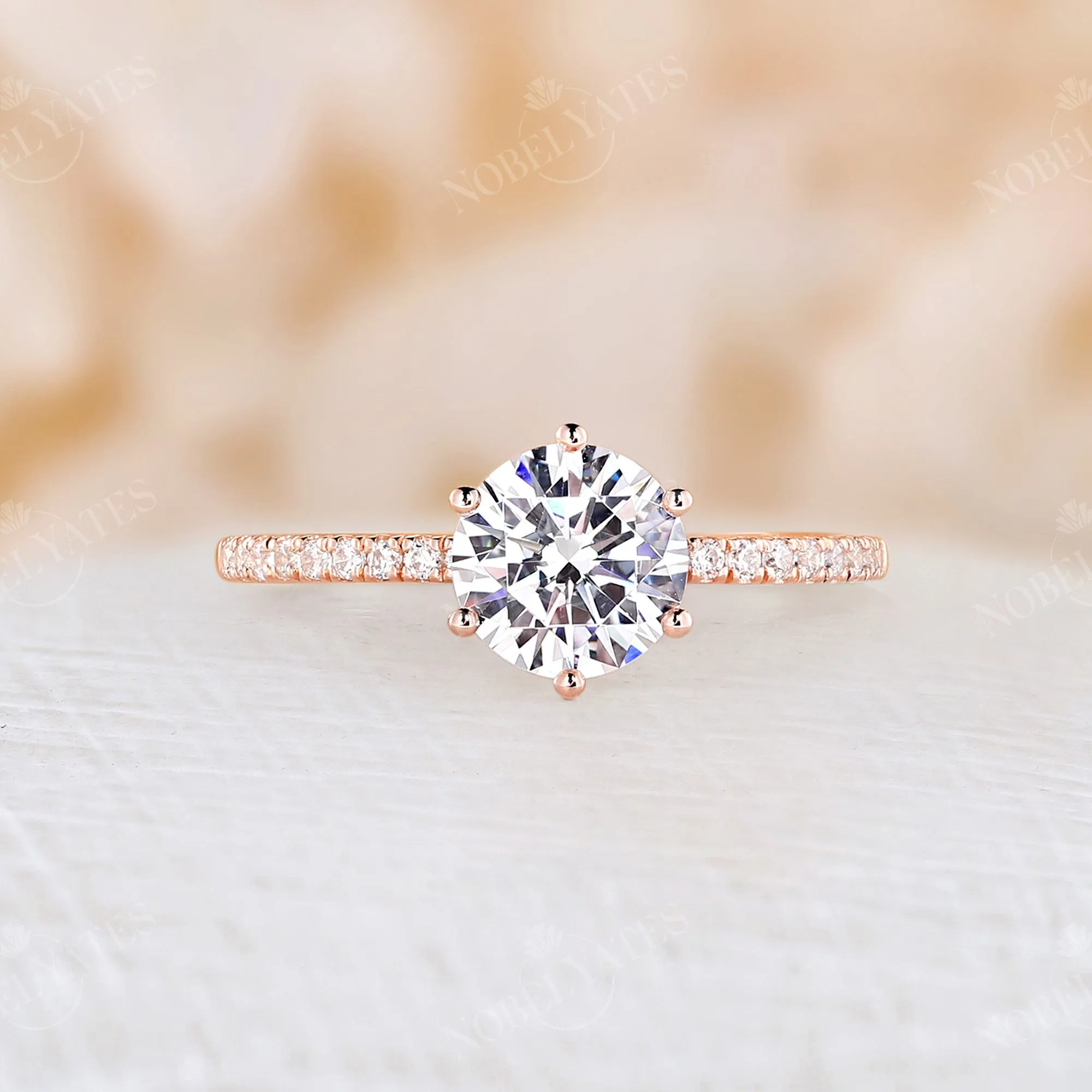 Moissanite Classic Round Pave Engagement Ring Rose Gold