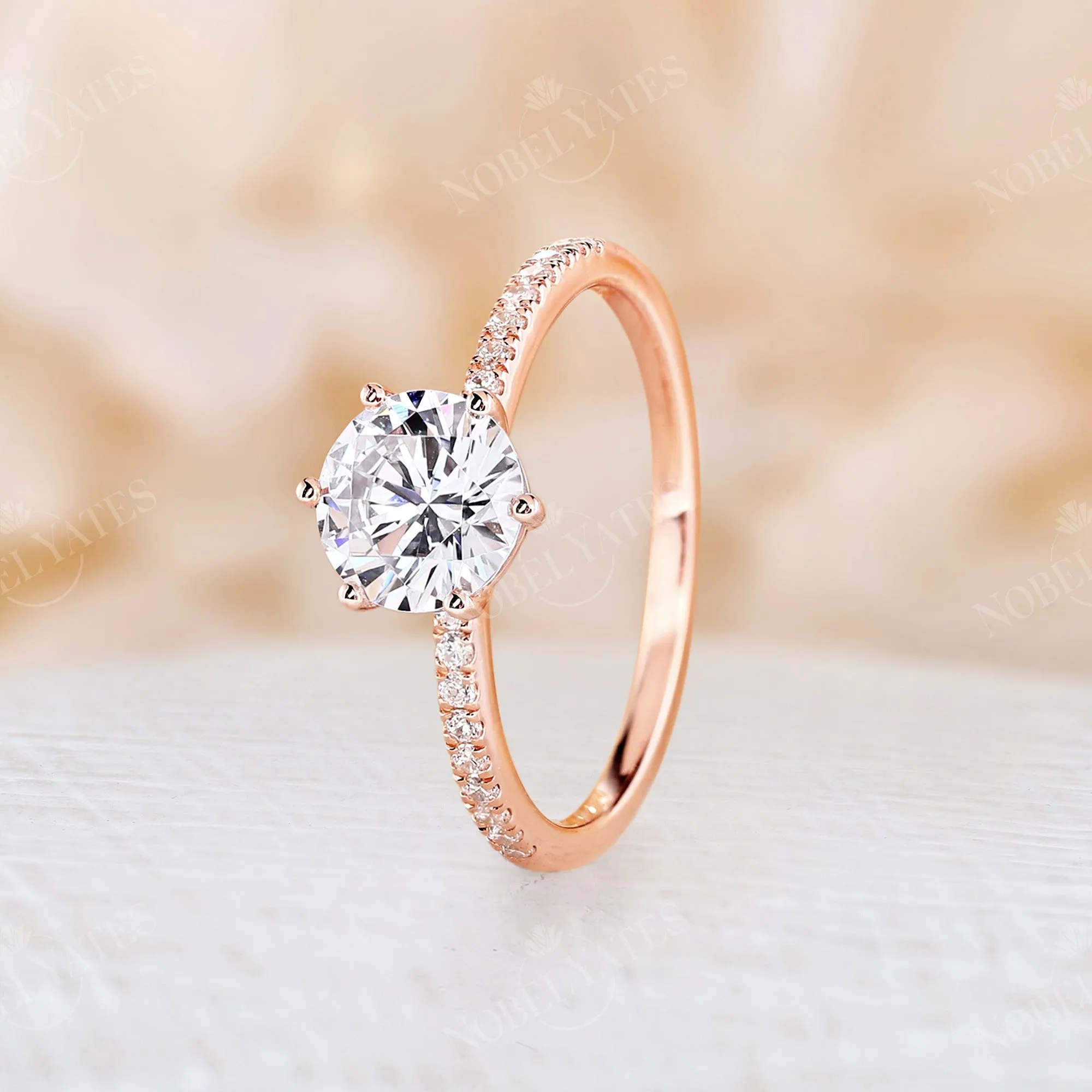 Moissanite Classic Round Pave Engagement Ring Rose Gold