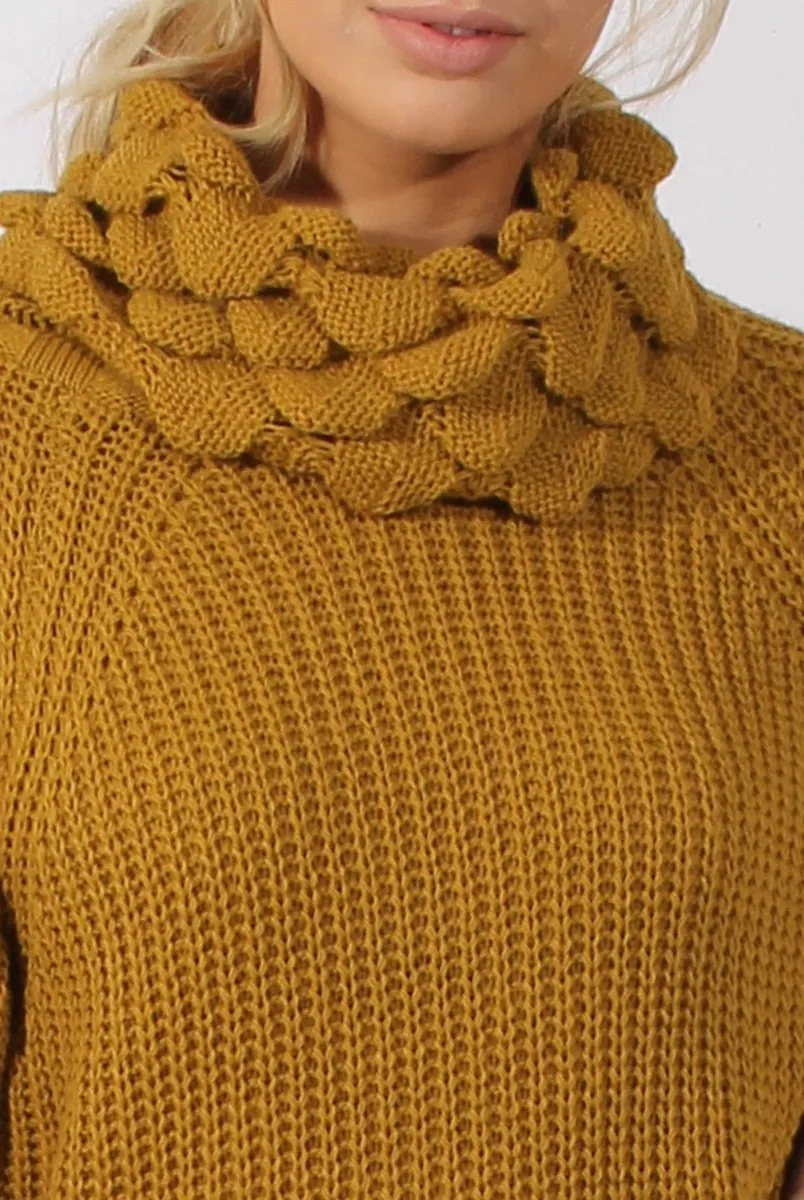 Mustard Chunky Turtleneck Knit Jumper Dress - Cloe