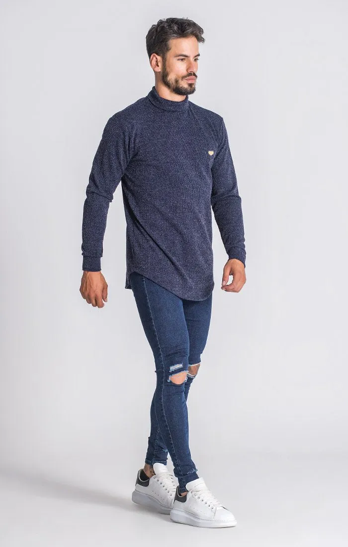 Navy Blue Core Turtleneck Medal Sweater