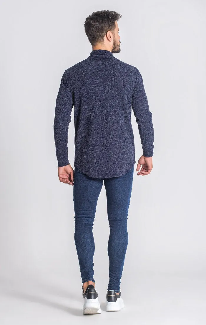 Navy Blue Core Turtleneck Medal Sweater