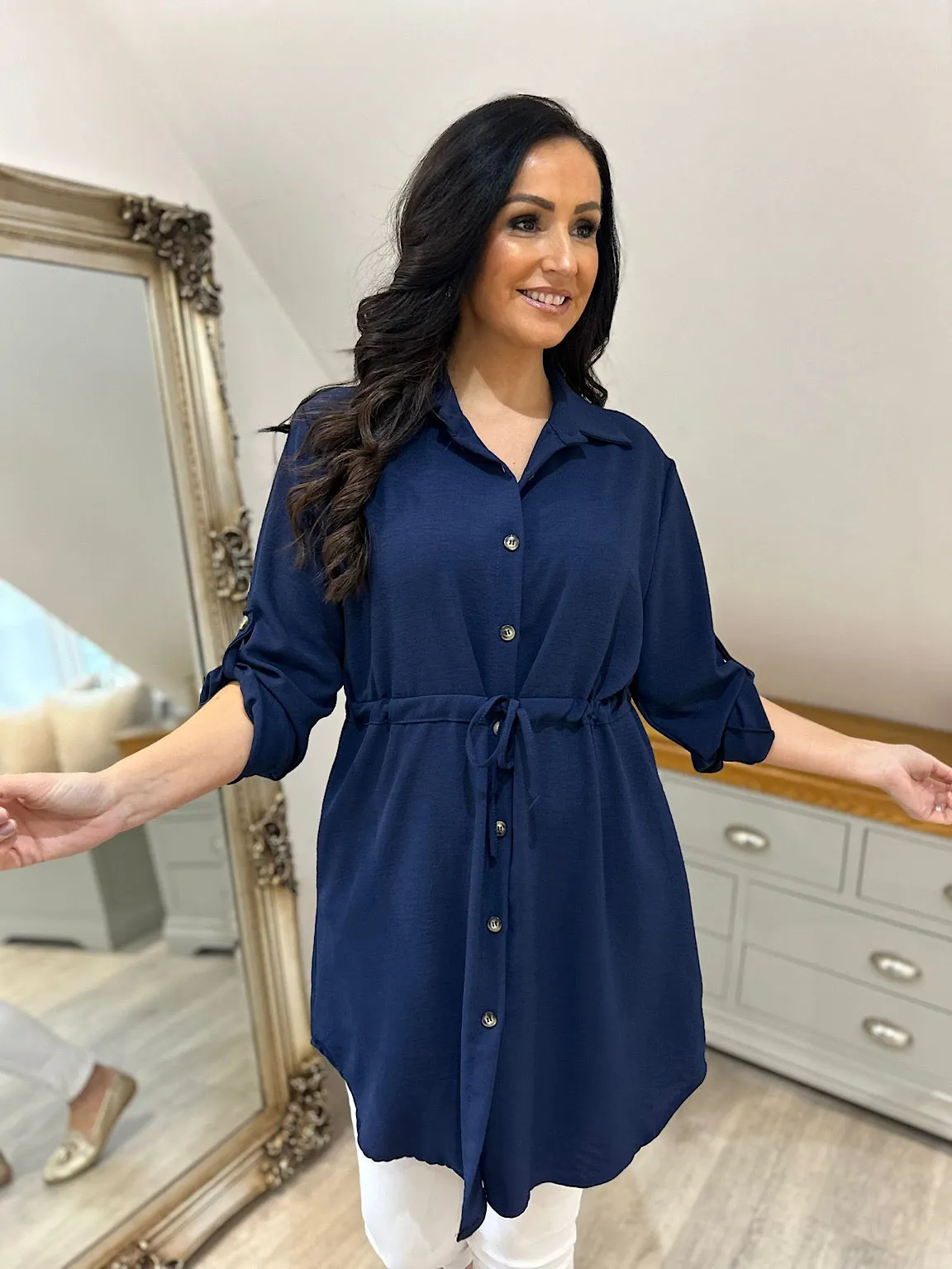 Navy Tie Waist Tunic Rosie