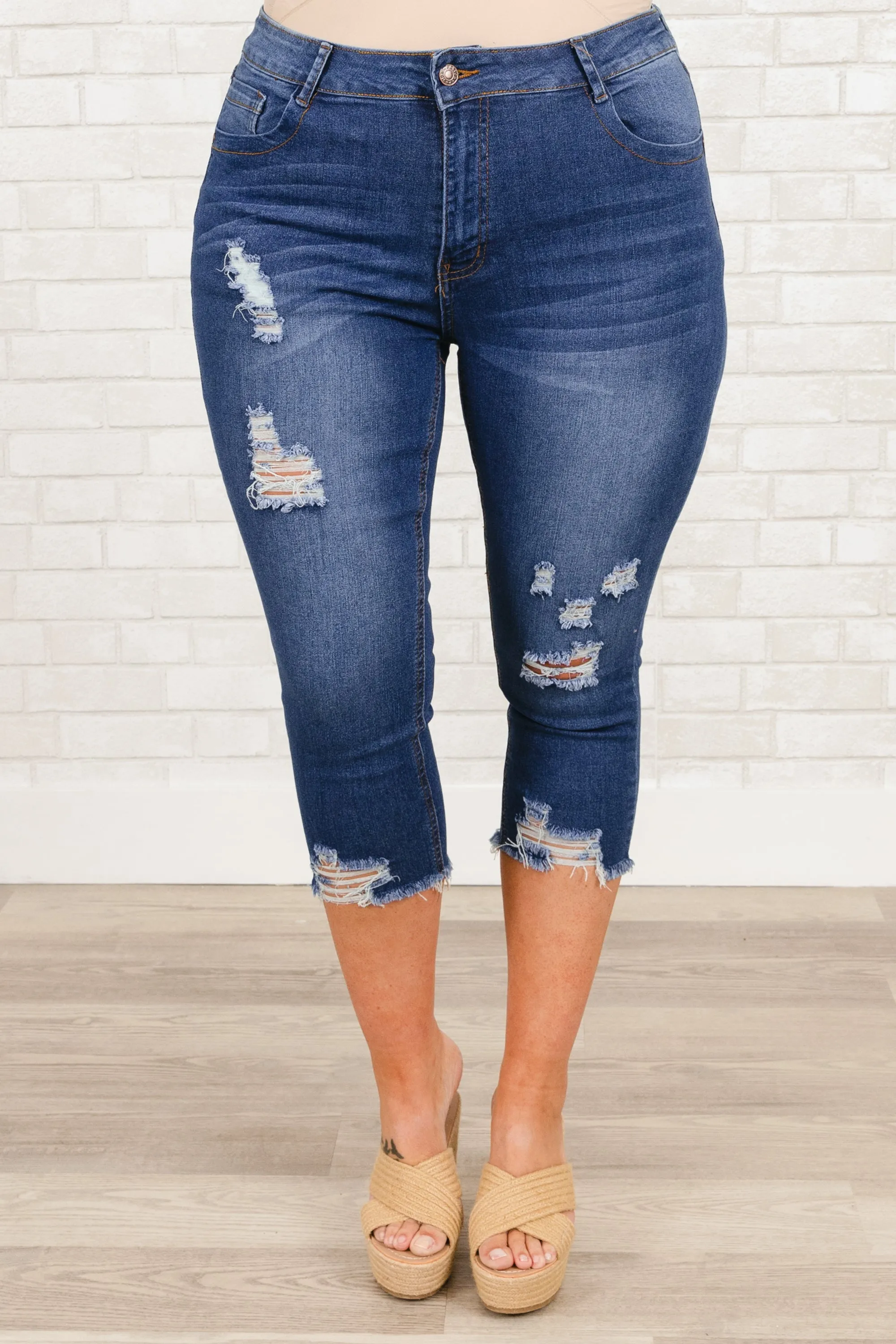 Not Losing Hope Capris, Medium Wash