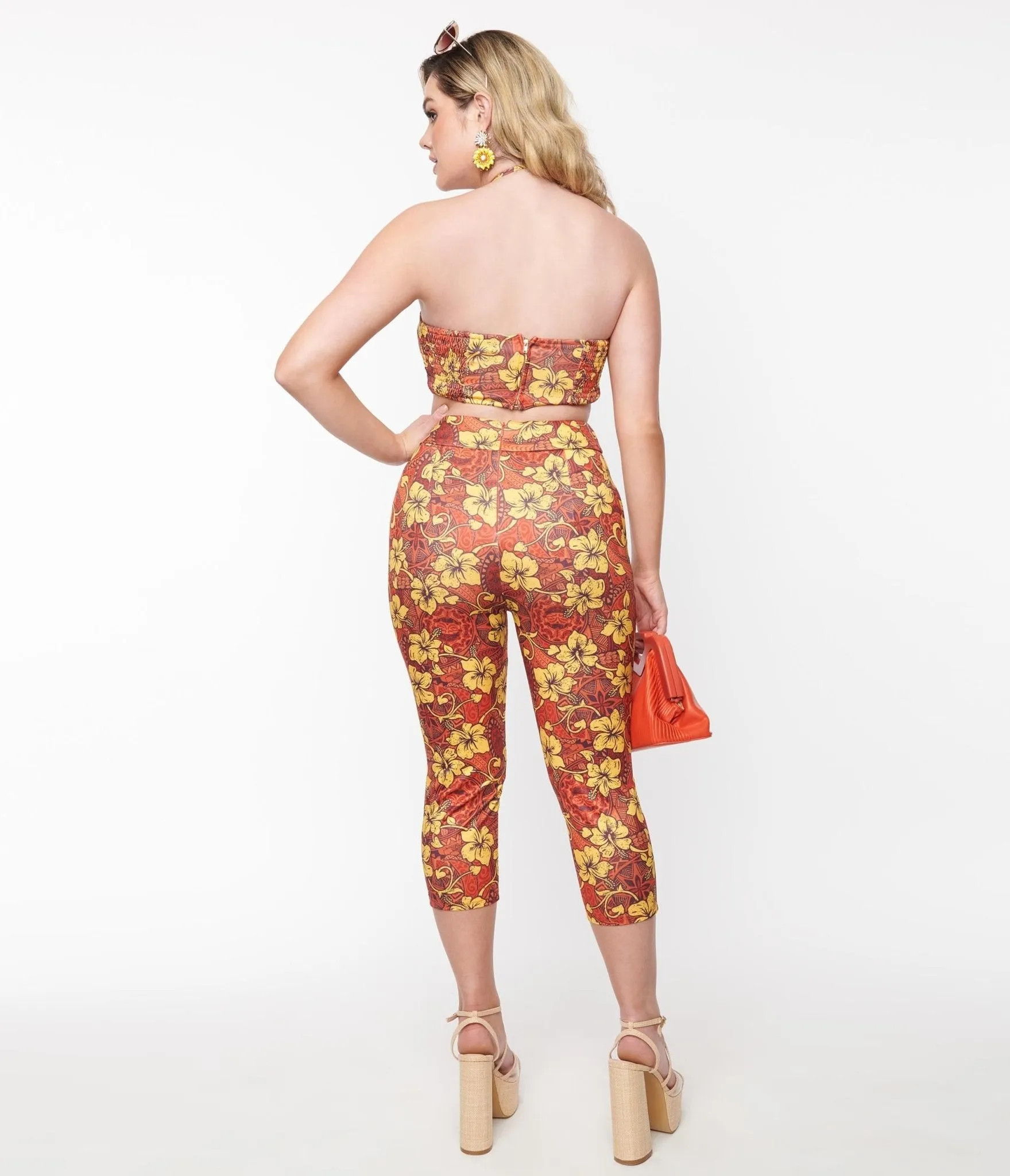 Orange & Yellow Tropical Floral Mimosa Capris