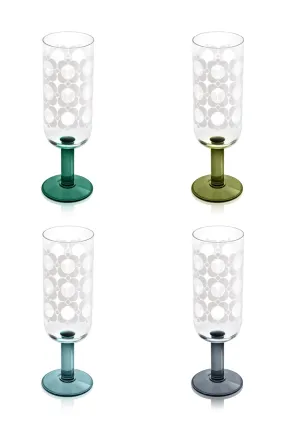 Orla Kiely Atomic Flower Champagne Glasses Green Set of 4