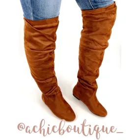 Over The Knee Boots- Camel Faux Suede