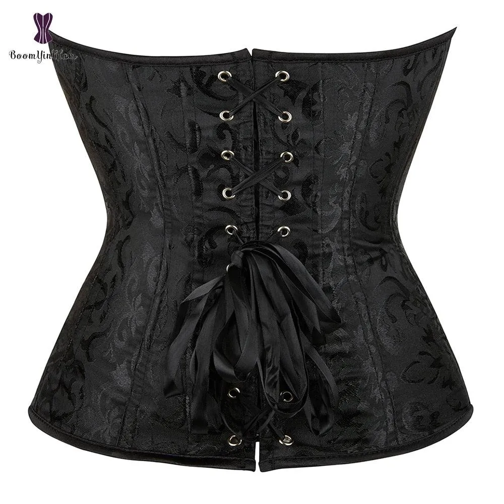 Overbust Corset Lace Up Boned Bustier Top Front Zip