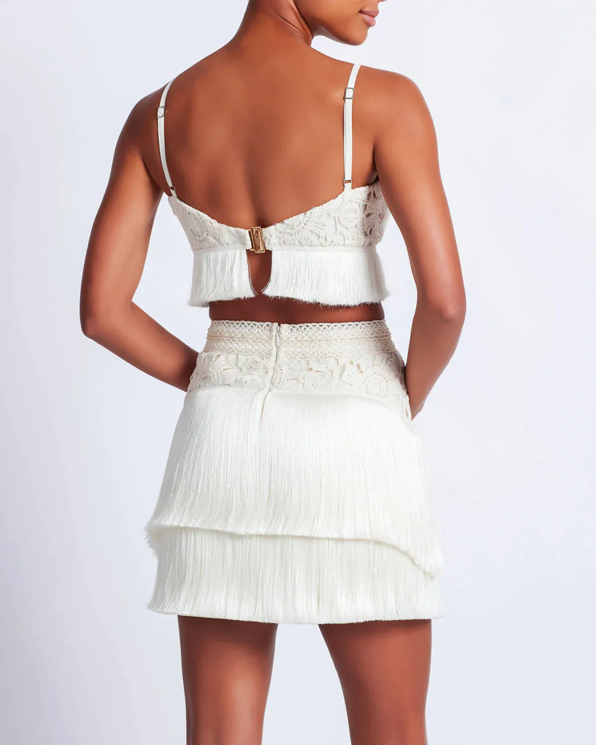 Patbo - Crochet Fringe Mini Skirt - Wheat