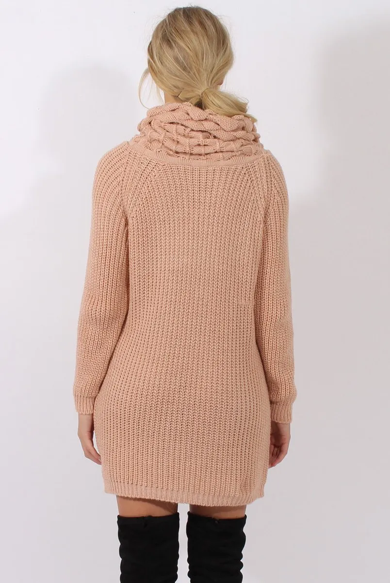 Pink Chunky Turtleneck Knit Jumper Dress - Cloe