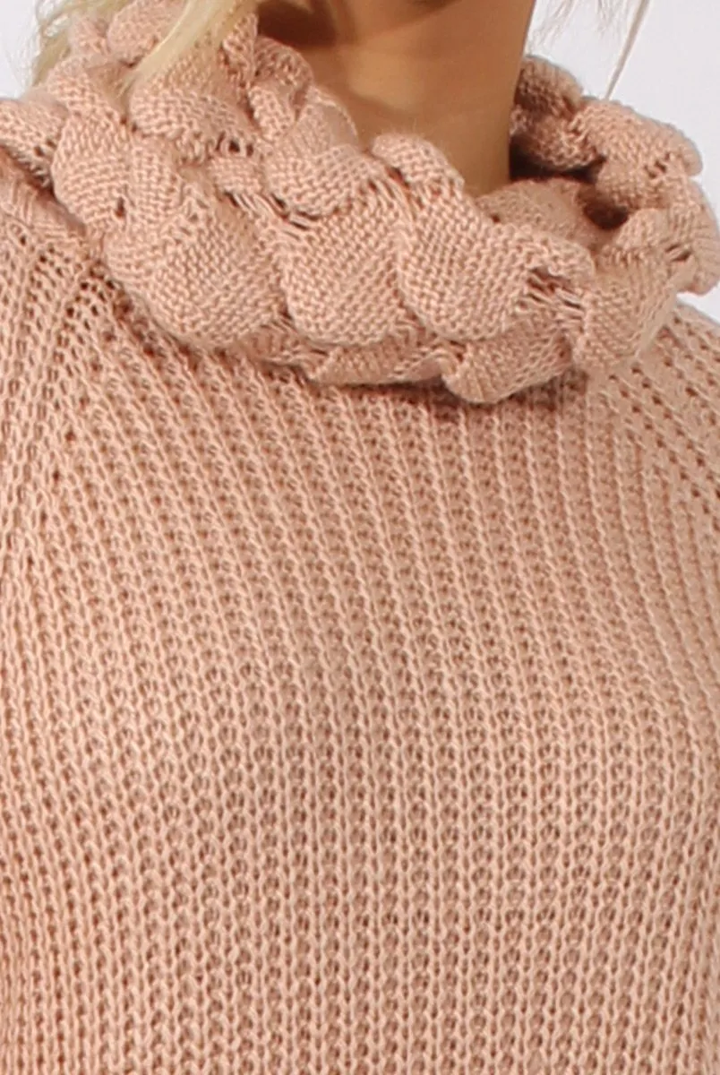 Pink Chunky Turtleneck Knit Jumper Dress - Cloe