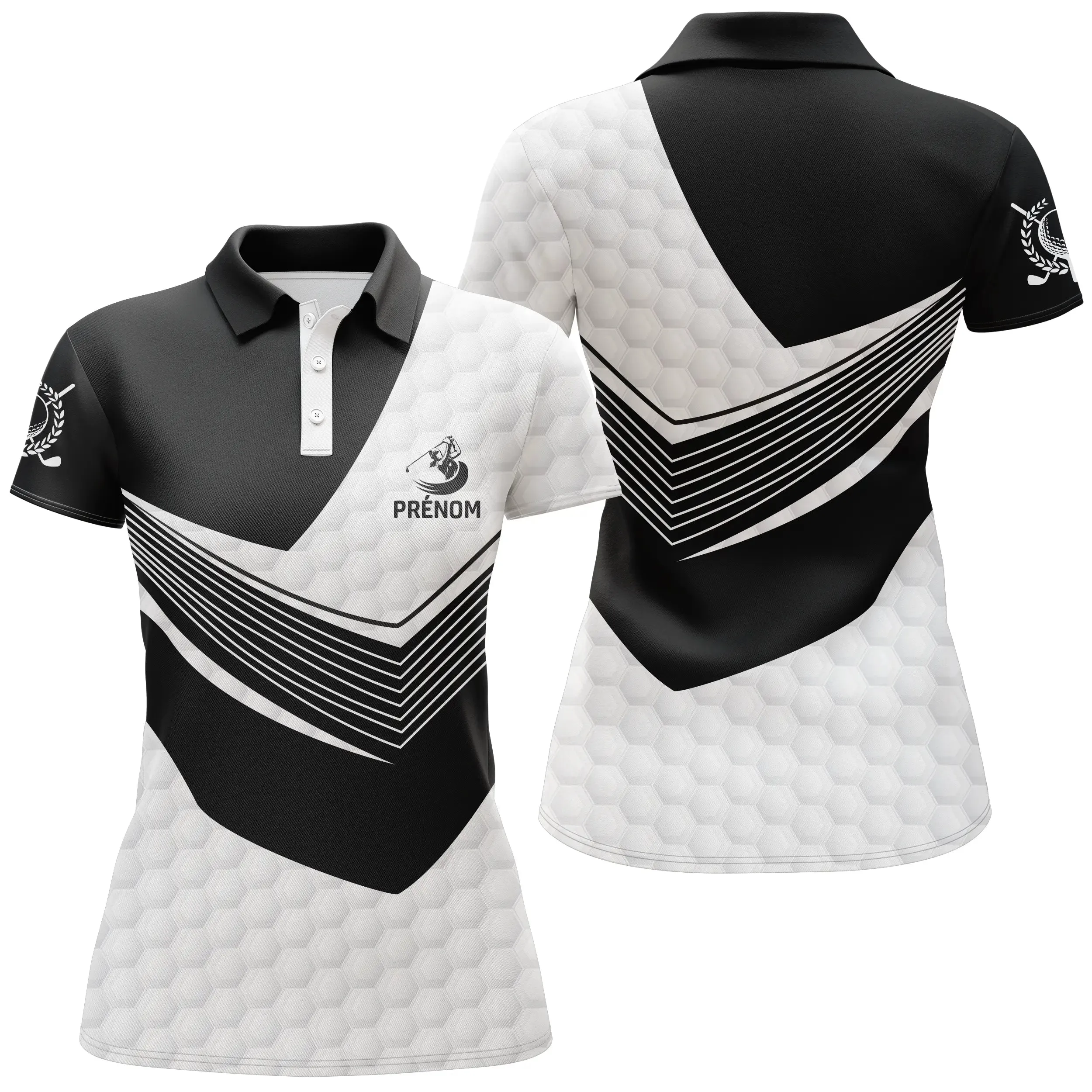 Polo de Golf Noir et Blanc Personnalisé Motif Golfer pour Homme et Femme - Vêtements Golf Unique - CT04072311